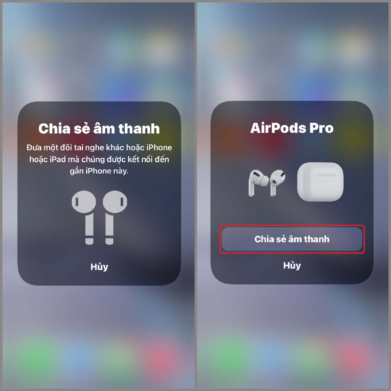 chia sẻ âm thanh trên airpods